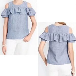 J Crew Chambray Linen Blend Top Women Size 4 Summer Striped Minimalist
